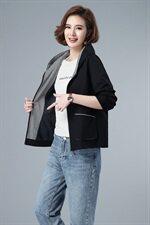 女士纯棉短款外套2021春秋季新款韩版时尚连帽拉链全棉上衣妈妈装，女装短外套，伊满意