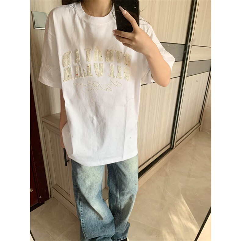 网图有货美式高街贴布刺绣设计感圆领短袖宽松T恤男女A508-P35,男装T恤,星座1505