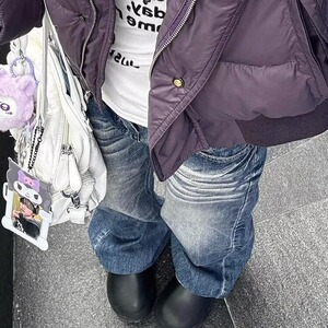 美式高街潮牌复古水洗猫须牛仔裤男宽松阔腿微喇百搭长裤子图片