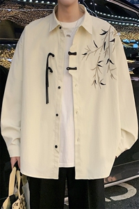 春季新款风长袖衬衣男新中式竹子刺绣衬衫CY6277-P48图片
