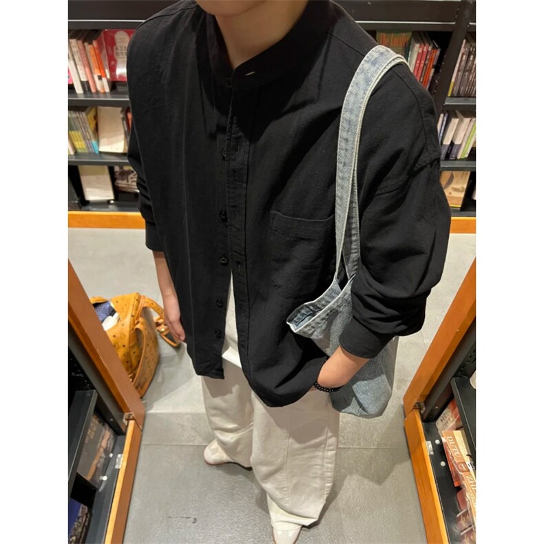 长袖立领仿麻休闲衬衫1302-GC67-P40控68 成分100棉图片