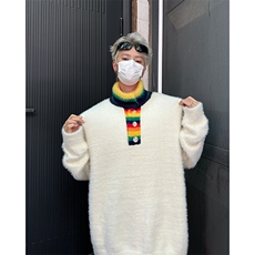 秋季新款港风美式痞帅水貂毛刷毛套头彩虹高领毛衣insMY1527-P63，男装针织衫/毛衣，星座313A(原308A-2)