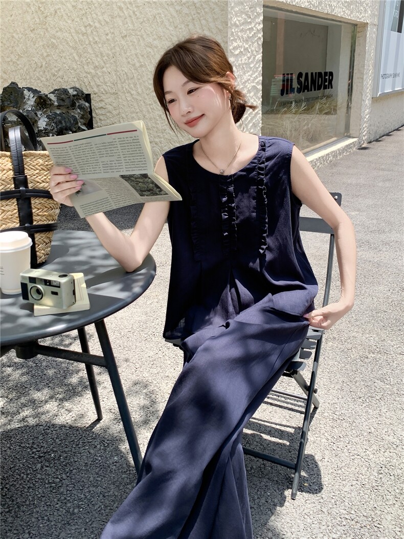 现货210-3273-P165-K218新款法式宽松马甲上衣配阔腿裤2025年夏季,女装套装/套裙,浙宝210（原浙宝191）