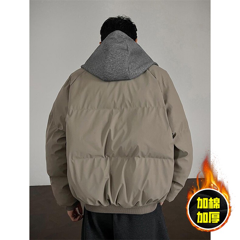 现货高品质重磅工艺美式高街假两件PU皮棉衣男女加厚棉服外套,男装棉衣,电商A443