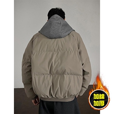 现货高品质重磅工艺美式高街假两件PU皮棉衣男女加厚棉服外套，男装棉衣，电商A443