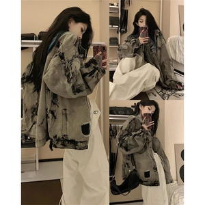 现货5千件 男女美式牛仔外套春秋扎染破坏牛仔衣高街夹克NT521P75图片