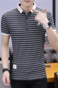 夏季男士短袖t恤韩版潮修身条纹体恤2021半袖翻领polo衫T9003图片