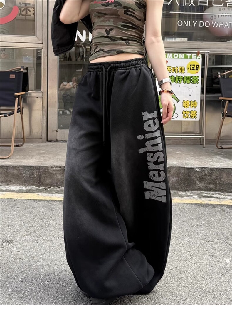 百搭复古高街拖地裤男女百搭休闲宽松垂感弯刀阔腿裤LM466-P55,男装休闲裤,星座1008