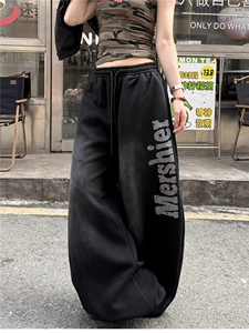 百搭复古高街拖地裤男女百搭休闲宽松垂感弯刀阔腿裤LM466-P55图片