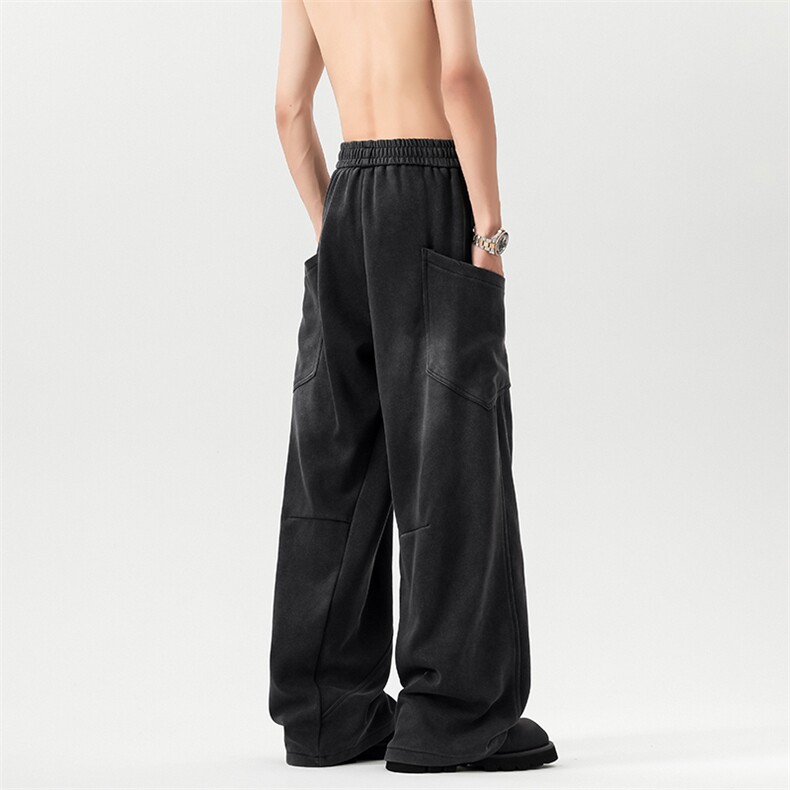 水洗做旧卫裤男款春秋季美式重磅潮牌解构宽松大口袋阔腿休闲长裤，男装休闲裤，电商B258