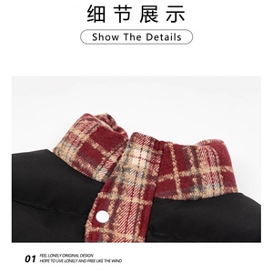 假两件美式复古格子拼接刺绣棉衣面包服TT101 P75图片