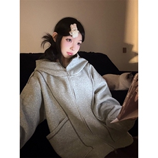 抖音得物高品质秋冬美式高街重磅结构辑明线纹理连帽卫衣外套W111，女装短外套，电商A486-1