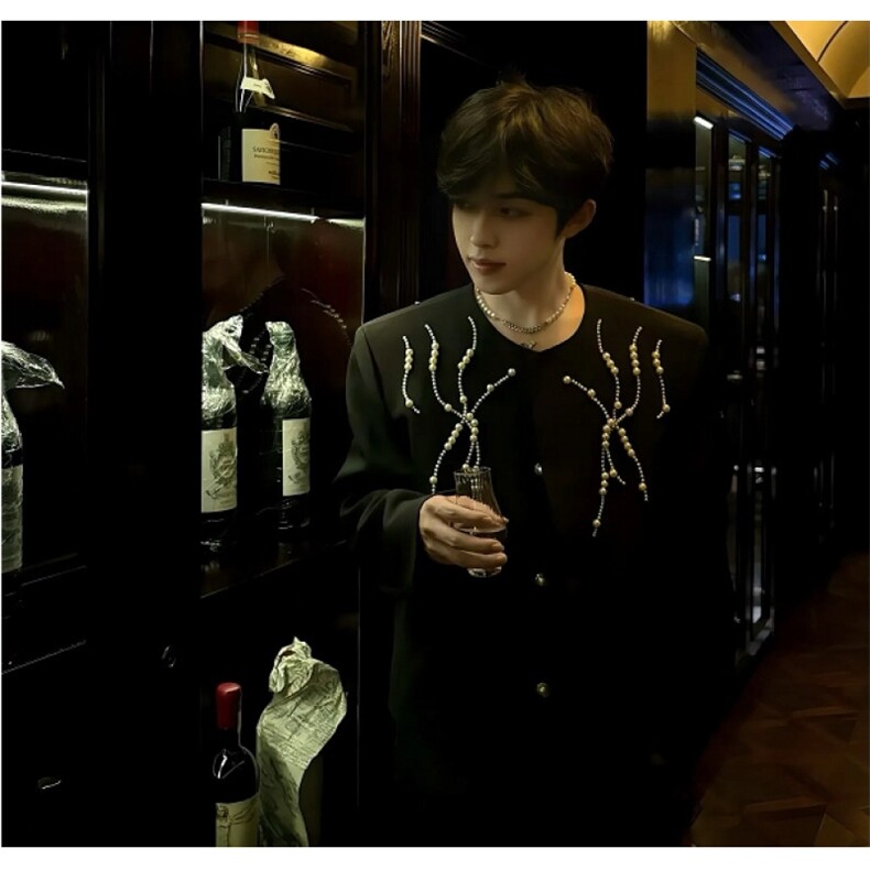 （自家图现货）小众钉珠设计高级痞帅垫肩西服男6017-P105,男装西服,星座910-5