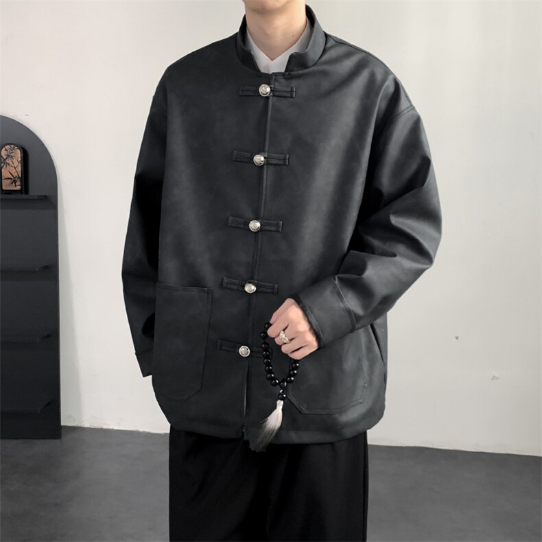 2026春装新款风皮衣夹克外套新中式大码唐装复古2515-P128，男装夹克，电商A057