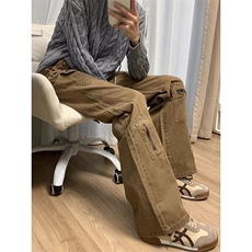 美式牛仔微喇工装裤男秋季新款高腰多口袋设计感喇叭裤GA0043P65，男装工装外套，星座1013-5