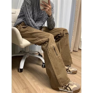 美式牛仔微喇工装裤男秋季新款高腰多口袋设计感喇叭裤GA0043P65,五分小西裤穿搭男图片