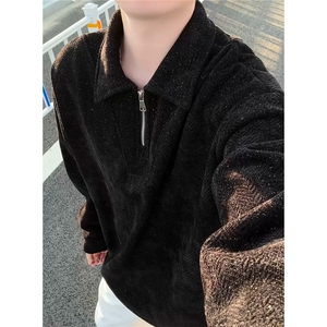 雪尼尔满天星半拉链翻领卫衣大码高级Polo衫外套LW610特P50加绒60图片