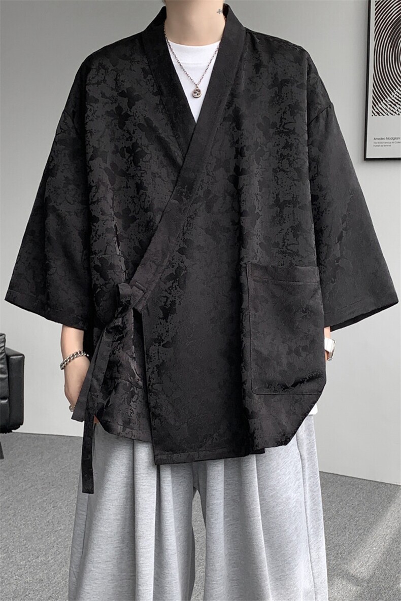 风提花开衫道袍七分袖汉服大码中式禅服冰丝和服外套DP1101/P58,男装衬衫,电商B238
