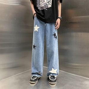 K1013-P46夏季宽松型潮牌星星牛仔裤图片