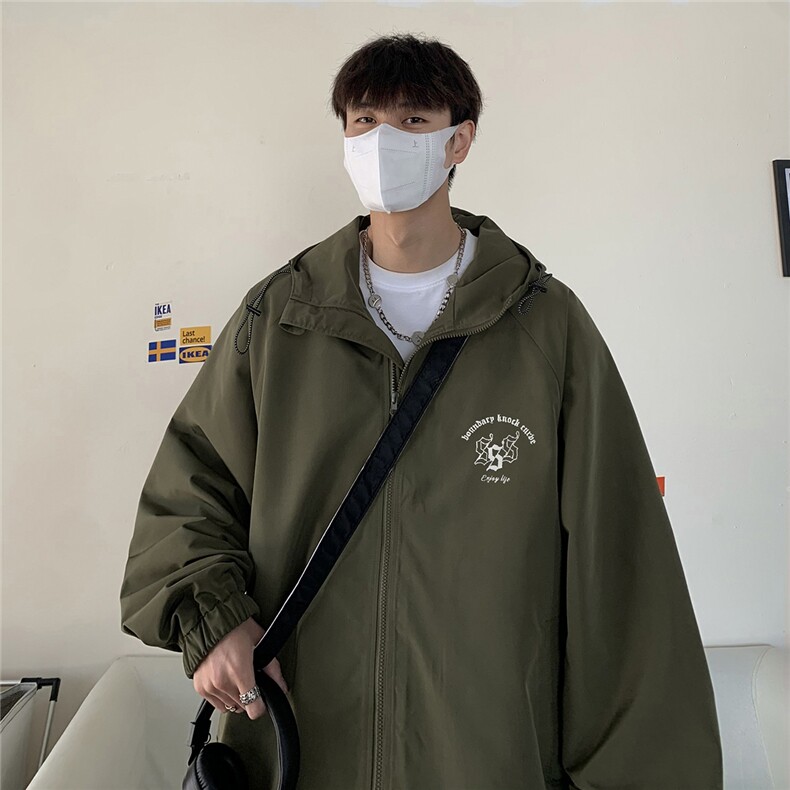 港风秋款宽松高品质连帽防水夹克 F55 P65控88图片