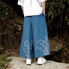 现货男士大码休闲裤风棉麻竹叶印花阔腿裤子K211-P60控78，男装休闲裤，电商A021