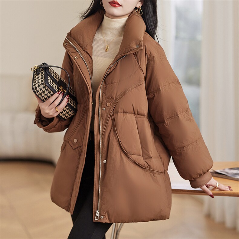 现货主推2023冬新款加厚中长款保暖休闲羽绒服90白鸭绒,女装羽绒服,余墨