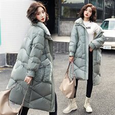 2020冬季新款韩版大码女装中长款加厚羽绒服兔毛拼接保暖时尚潮，女装羽绒服，笃写