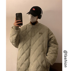 特批P90无差价冬菱形格加棉加厚棒球服男oversize棉衣保暖外套M51，男装棉衣，电商A001