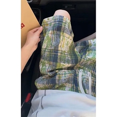 绿色扎染格子短裤男夏季薄款裤子设计感慵懒不过膝五分裤KD332，男装牛仔裤，星座1116A（原606A-3）