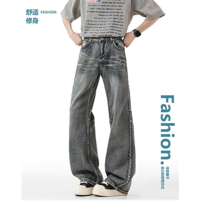 现货!港风新款2025潮流百搭直筒宽松大码牛仔裤松紧腰NZ6204-P40，男装牛仔裤，星座1103-2