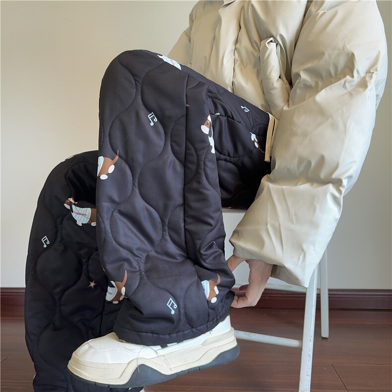 冬季新款保暖夹棉加厚满印小狗宽松休闲棉裤B315-K882-特p45控88，男装棉裤，电商B315