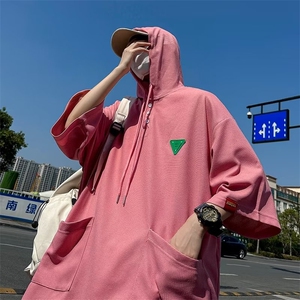 连帽短袖t恤男夏季宽松大码休闲重磅短袖体恤美式潮牌F245-P37图片