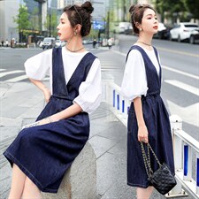 2022夏装新品时尚牛仔背带裙韩版气质版型，女装连衣裙，钱塘布衣