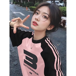 夏季美式高街重磅纯棉三条杠织带插肩撞色男女短袖T恤 CZ92-特P25图片
