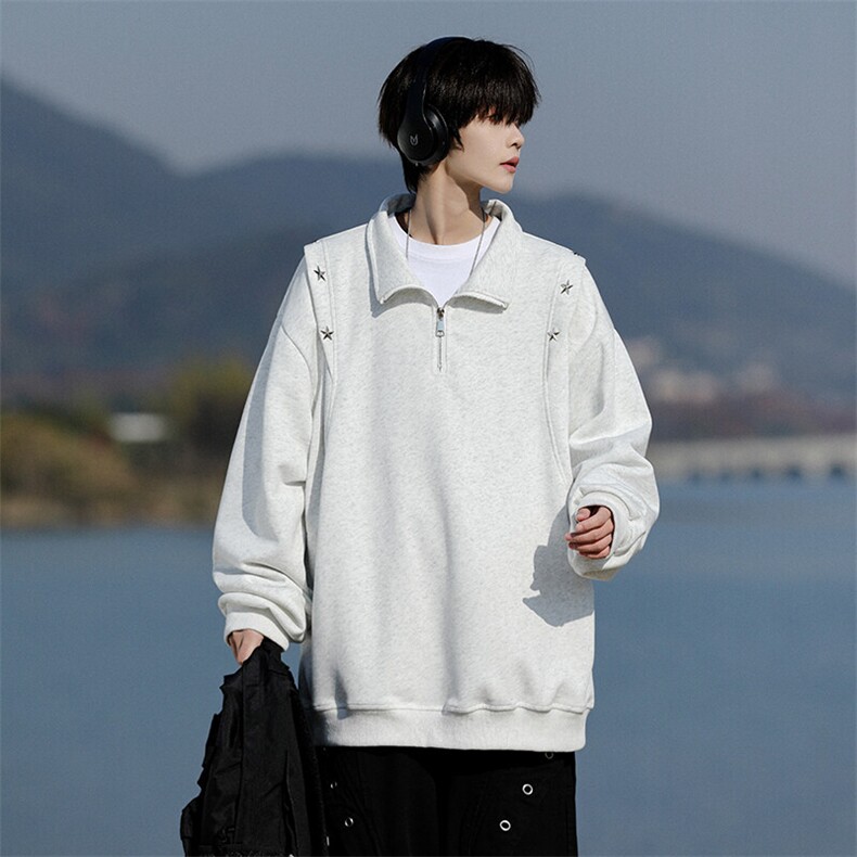 8XL-M星星铆钉半拉链卫衣大码重磅痞帅高街小众立领外套WY5109P58,男装卫衣,电商B238