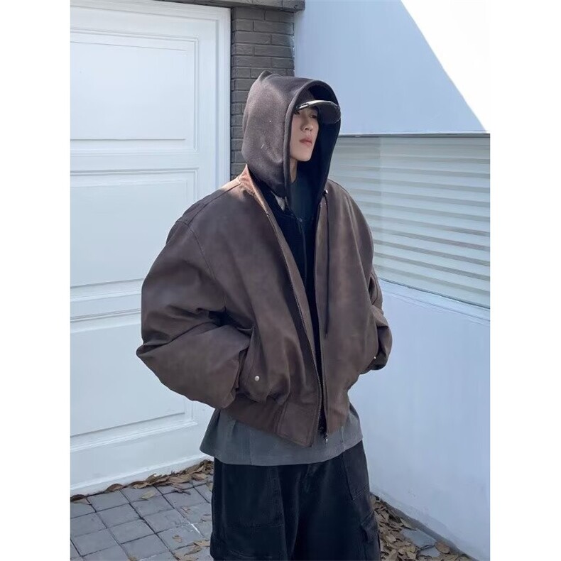 MRNEARLY美式假两件夹克棉服冬季外套男春秋款慵懒风宽松连帽棉衣,男装夹克,四季星座505