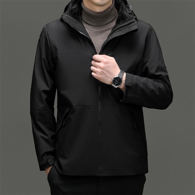 CRR3229钱塘2020-2秋冬季厚款时尚休闲简约有帽中年男士风衣P125，男装风衣，钱塘207-2