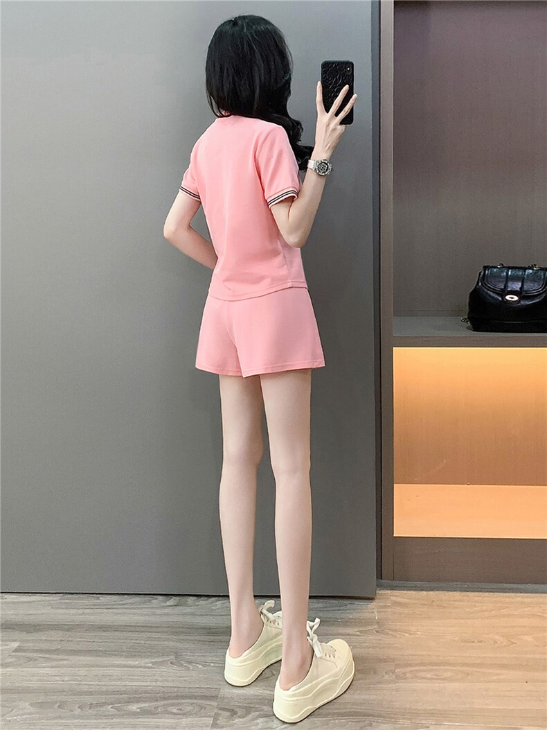 学院风时尚简约套装裙女夏新款修身显瘦Polo领短袖T恤裤裙两件套,女装套装/套裙,江南