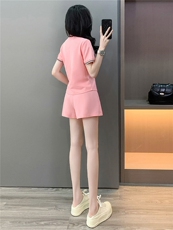 学院风时尚简约套装裙女夏新款修身显瘦Polo领短袖T恤裤裙两件套，女装套装/套裙，江南