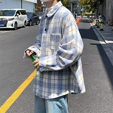 春秋港风复古休闲衬衣潮牌ins宽松格子衬衫男长袖外套W5747-P35，男装夹克，星座512-2
