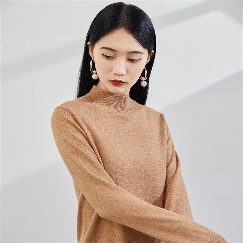 2024秋冬新款35%山羊绒女士净面半高领羊绒衫,女装羊绒衫,润辉羊绒