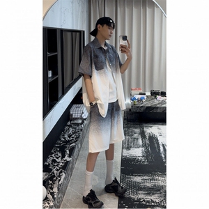 夏季冰丝速干渐变色套装男美式潮流短袖扎染衬衫 P35图片