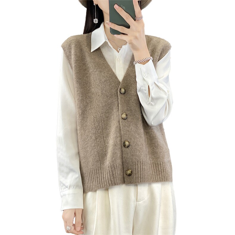 圆领无袖背心马甲女秋冬2024新款时尚气质纯色,女装马甲,羿纯羊绒