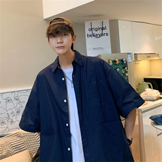 夏季港风ins潮牌工装休闲衬衣日系复古短袖衬衫男外套W3184-P30，男装衬衫，星座512-2