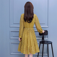中长款显瘦修身长袖立领连衣裙甜美简约百搭2021年春季，女装连衣裙，艾尚靓装