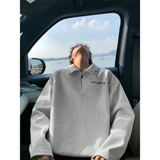 [罗一舟同款]半拉链刺绣Polo衫重磅华棉翻领卫衣504-T501-特P35，男装Polo衫，星座504