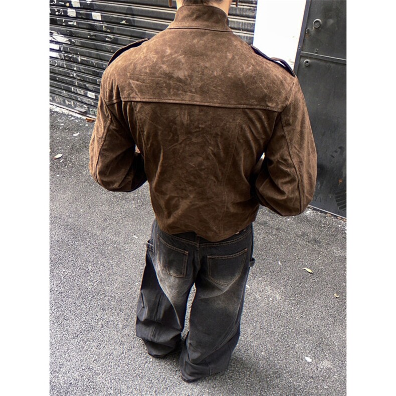 逃离光覆南美式cleanfit拼接设计彷麂皮高级感夹克短宽早秋外套,男装夹克,星座813-2