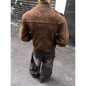 逃离光覆南 美式cleanfit拼接设计彷麂皮高级感夹克短宽早秋外套图片