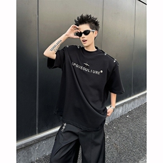 8XL-M夏季小众解构飞机扣一字肩设计稿短袖立体T恤卫衣男DX331P58，男装T恤，电商D206-1