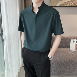 潮牌上衣男士立领短袖t恤潮流半袖POLO衫夏季港风百搭休闲t恤男生图片